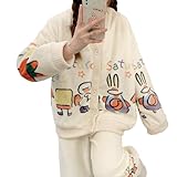 [MilaCorinna] レディース パジャマ 前開き もこもこ あったか ルームウェア ボタン付き セットアップ 長袖パジャマ vネック ふわふわ 厚手 フランネル 可愛い 女性用 ホームウエア 上下セット 部屋着 大人 プレゼント 秋冬