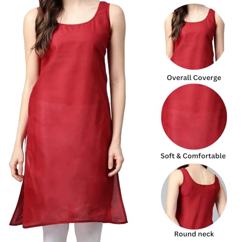 Image of Women's Sleeveless Cotton Inner Slip Dress Round Neck Soft Comfortable Fit Full Length Camisole Innerwear Summer top Undergarment for Girls