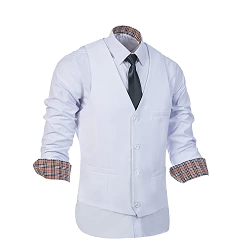 Image of Furuyal Men's Suits 3 Piece Slim Fit Suit Set,Two Button Wedding Business Tuxedo Solid Blazer Jacket Vest Pants with Tie