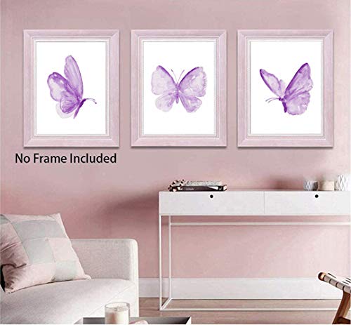 Qxnrt Set Of 3 - Butterfly Wall Art Prints,Poster With Purple Butterfly,Colorful Butterfly Wall Art Canvas Poster For Girls Bedroom Nursery Home Decor,Gift.(Unframed,8”X10”Inches). #TOP1