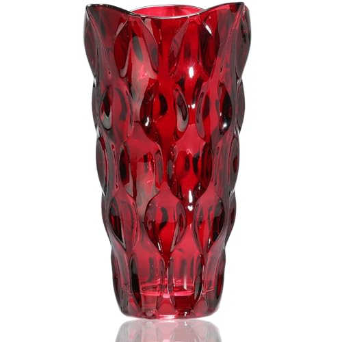 CEMABT Vase à fleurs, 24 cm, épais, pour tulipes, cadeau d'anniversaire, cadeau pour maman, vase en verre transparent, décoratif pour mariage (rouge)