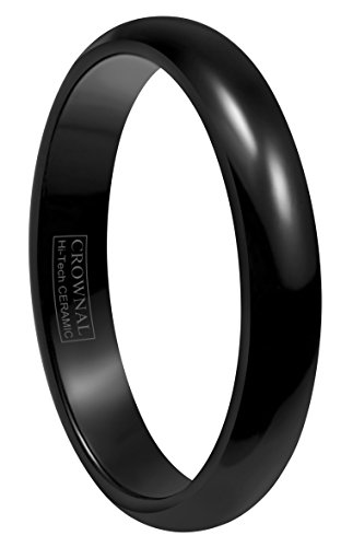 Crownal 2mm/4mm/6mm/8mm Black Ceramic Wedding Band Ring Men Women Couple Plain Dome High Polished Comfort Fit Size 3.5 To 16(4mm,8)