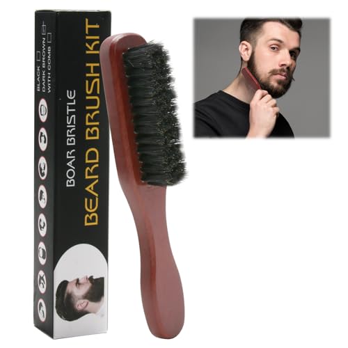 Beard Brush,Wild Boar Bristle Beard Brush with Walnut Wood Handle, Beard & Mustache Comb for Men’s Grooming, Promotes Beard Growth & Softness