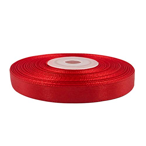 Image of Solid Color Double Faced Red Satin Ribbon 3 /8 inch X 25 Yards, Ribbons Perfect for Christmas Gift Wrapping, Crafts, Wedding Decor, Bows Bouquet
