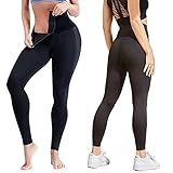 Trimflex - Leggings con corsé de cintura alta, control de abdomen ajustable, cierre frontal y levantamiento de cadera, pantalones de entrenamiento de cintura para mujer (negro, L)