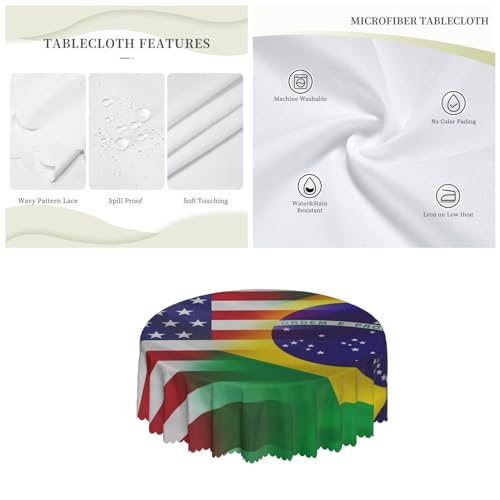 Nappe ronde drapeaux USA Brésil 150 cm en polyester imperméable