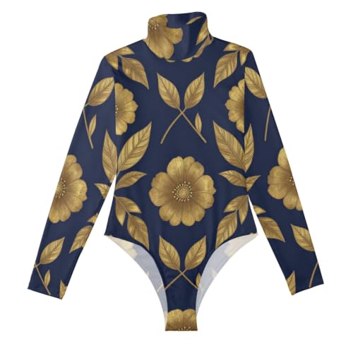 Body de manga larga para mujer GuoChe estampado floral y camiseta sin mangas sexy cuello alto