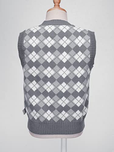 Aislor Boys' Uniform V-Neck Sweater Vest Knitted Sweater Sleeveless Argyle Plaid Print Pullover Tank Crop Top Knitwear4