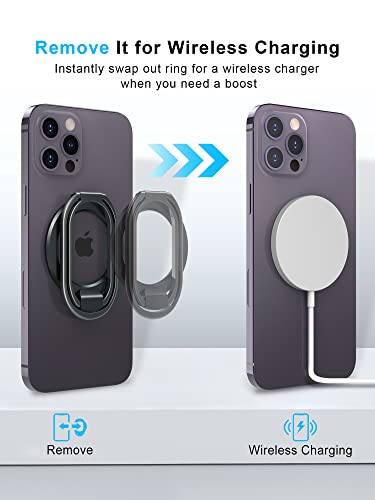 【2023 Upgraded】 Mag Safe Phone Ring Holder, Superone Adjustable Magnetic Kickstand & Removable Phone Grip Compatible With Wireless Charging Only For Iphone 14 & 13 & 12 Series - Black #TOP6