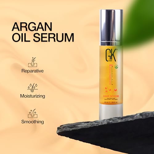 Image of GK HAIR Global Keratin Argan Oil Hair Serum for Women and Men | Regular use Hair Serum for Curly & Damaged Hair | Frizz-Free Smoothness, Hydrating & Nourishing | 100% Organic with Pack of 1-50ml