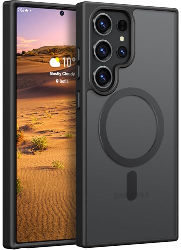 Image of Rayboen for Samsung Galaxy S23 Ultra Case Magnetic, [Compatible with Magsafe] Protective Skin Finish Matte Phone Cover for Samsung S23 Ultra with Translucent Hard Back & Soft Edge, Matte Black