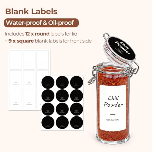 Image of ComSaf Small Glass Spice Jars with Airtight Lids 4oz 6 Pack with Labels | BPA-free food-grade glass, airtight lid, spice & herb storage, 4 oz tea jars, label rack fit