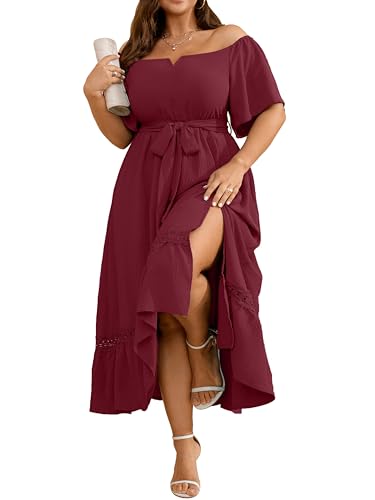Cocktail Dresses for Women Plus Size, V Neck Wedding Guest Dresses Short Sleeve Off The Shoulder...