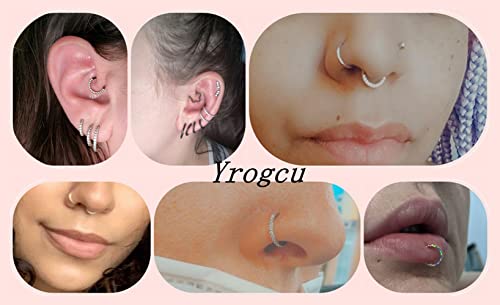 Yrogcu 316L Surgical-Steel Hinged Nose Rings Hoop : 20G(0.8Mm) 8Mm Diameter Mens Body Pierecing Ring With Colorful Zircon Septum Clicker Helix Cartilage Hoop Body Piercing Jewelry Silver Color #TOP6