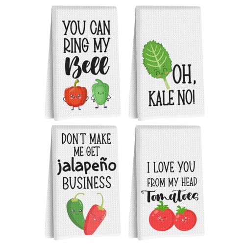 Image of 4Pcs Funny Chili Kitchen Towels 24x14 Inch, Chili Pepper Tomato Decor Microfiber Reusable Tea Towels for Kitchen Farmhouse, Durable Waffle Dish Drying Towel, Housewarming Gifts for Women Mom