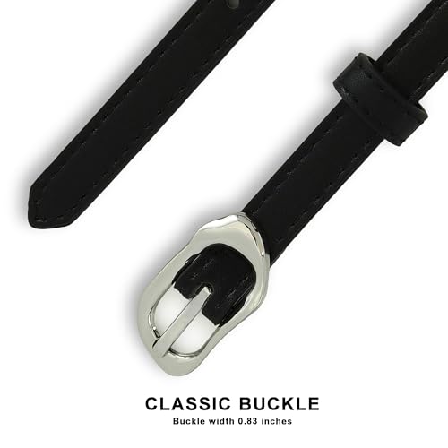 Earnda Skinny Belt for Women Jeans Faux Leather Ladies Thin Waist Belts for Dresses Pants with Vintage Gold/Silver Buckle3