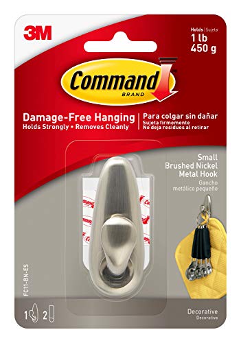Command Forever Classic Metal Hook, Small, Brushed Nickel, 1-Hook (FC11-BN-ES)