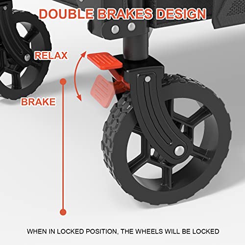 Navatiee Collapsible Folding Wagon, Heavy Duty Utility Beach Wagon Cart With Side Pocket And Brakes, Large Capacity Foldable Grocery Wagon For Garden Sports Outdoor Use, S1 #TOP2