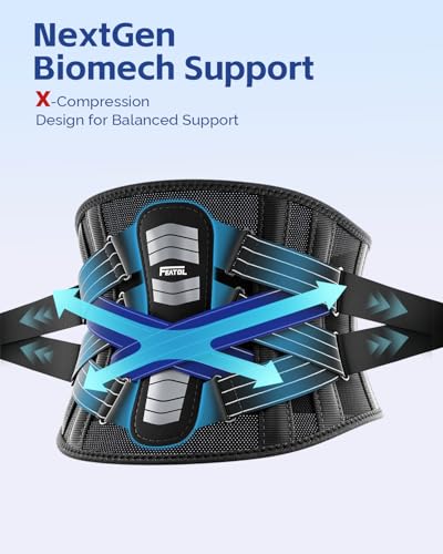 FEATOL Back Brace for Lower Back Pain Women Men, Removable Dual-Side Spine Lumbar Pad with Snug Fit, Adjustable Support Belt for Work, Gray, Size M 29.5-34.5