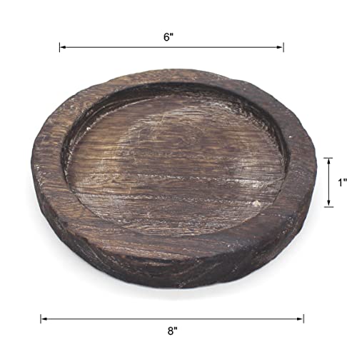 CVHOMEDECO. Primitives Solid Wood Decorative Plate Vintage Round Hand Carved Wooden Candle Plate Rustic Treenware Home and Office Décor Art, Dia. 8 Inch by CVHOMEDECO. - Image 4