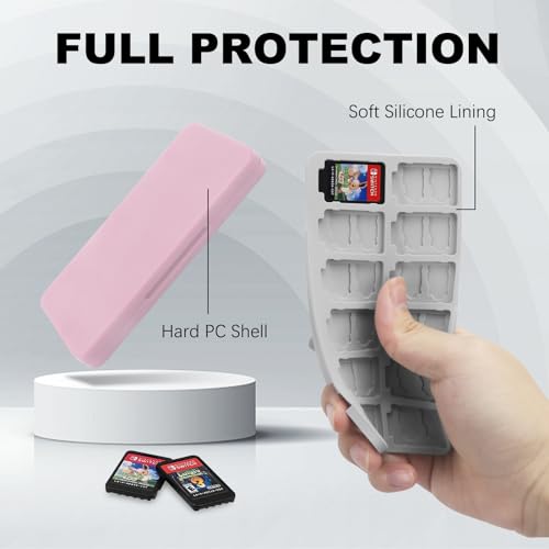 Image of FYY Nintendo Switch Game Case Holder for Switch 2 Cartridge Case with 24 Game Card Slots & 48 Micro SD Card Slots, Hard Shell, Silicone Lining Pink
