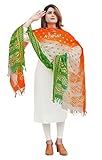 NZKAM Women's & Girls Art Silk Net Ethnic Dupatta/Chunni With Gold Zari Work (2.25 Meter), Tiranga, Free Size