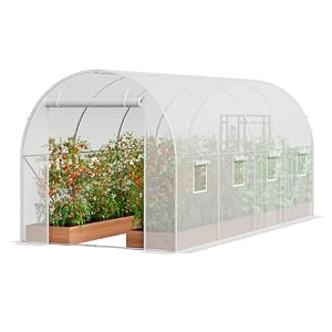 VEVOR Walk-in Tunnel Greenhouse, 14.6×6.4×6.3 ft Hoop House Greenhouse Tunnel, Plant Hot House with Galvanized Steel Frame, White PE Cover, Roll-up Zipper Door and 8 Windows for Outdoor