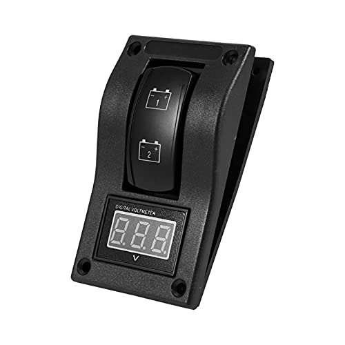LED Dual Battery Test Panel with Voltmeter, 12V DC Marine Boat Voltmeter LED Dual Battery Test Panel Rocker Switch ON-Off-ON Black