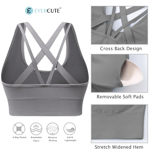Image of Evercute Cross Back Sport Bras Padded Strappy Criss Cross Cropped Bras for Yoga Workout Fitness Low Impact