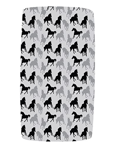 Image of Dear Baby Gear - Baby Crib Sheets - Toddler Bed Sheets - Breathable Fitted Bed Sheet - Nursery Bedding - Cribs Mattress Cover - Crib Sheet for Girls & Boys - 52x28x10 (Grayscale Horses Pattern Print)