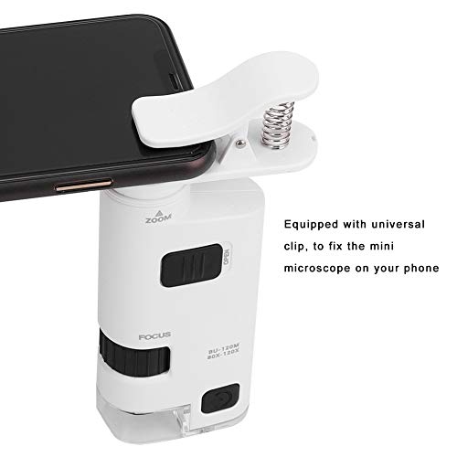 Image of 80-120X LED Cell Phone Microscope, Portable Microscope Mini Mobile Phone Lens Magnifier with Magnifying Clamp for Industrial Jewelry and Circuit Board Applications