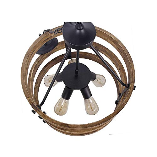 Lustre à LED suspendu en bois de style industriel rétro chic - 4