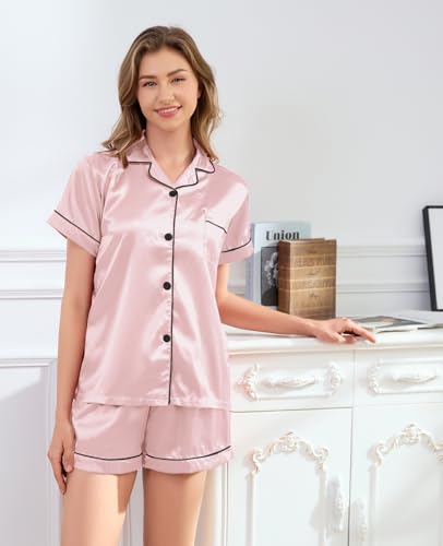 Image of Brezzistaxs Satin Pajamas Set For Women, Classic Fit Soft
