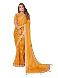 Vedant Vastram Women's Georgette Embroidered & Sequin work Bollywood Fancy Saree (Madhvi-Mustard)