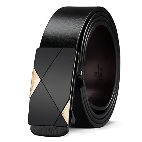 Image of GUSTAVE Waist Belts for Men Fashion Black Mens Belt Slide Lock Leather Belt for Men, with Click Buckle - 130cm Length, Free Adjustable, No Belt Hole