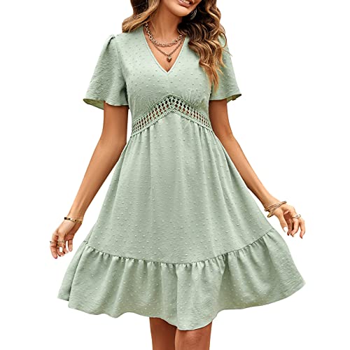 Robe d'été courte bohème en mousseline de soie col V vert S
