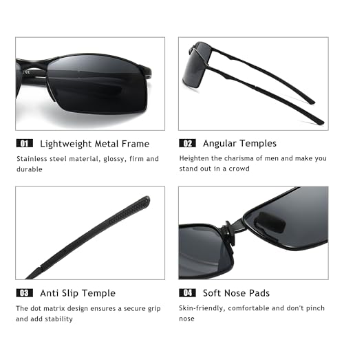 SUNGAIT Ultra Lightweight Polarized Sunglasses Men Rectangular Metal Frame with Spring Hinge SGT559-HH — view 3