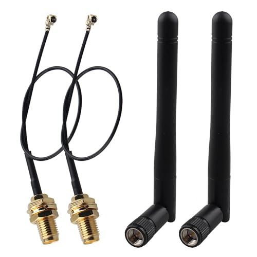 Futheda 2pcs 433MHz Folding Rod Antenna 3dBi SMA Male Omni-directional Aerial + 15cm UFL MHF1 to SMA Female Pigtail Coaxial Cable for Wireless Network Router WIFI Cellular Telephone Handsets