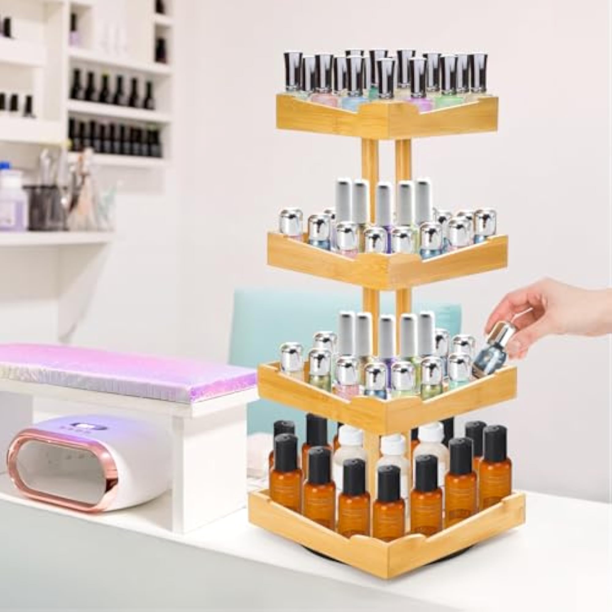 4 Tier Bamboo Nail Polish Organizer