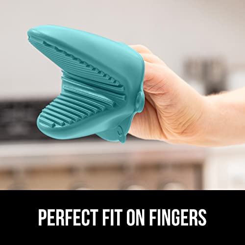 Gorilla Grip Heat And Slip Resistant Silicone Mini Potholders Mitts, Oven Mitt Gloves, Bpa-Free, Textured Design, Better Grip, Hot Plate Holder, Kitchen Finger Grips, Cooking, Waterproof 2 Set, Turq #TOP4