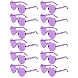 LYMOJOR 12 Pairs Purple Heart Sunglasses for Women, Candy Color Rimless Fun Heart Glasses for Women Party Favors