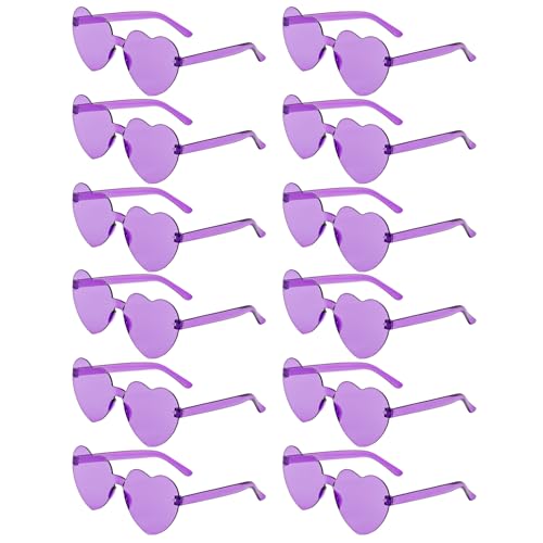 12 Pairs Heart Shaped Sunglasses Candy Color Rimless Fun Heart Glasses for Women Party Favors