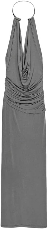 Womens Casual Polyester Long Dress Fashion Evening Gown
