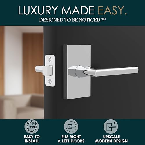 Image of Mega Handles Glamor Passage Lever, Door Handle Set for Hallway, Closet and Bathroom, Reversible Heavy Duty Door Levers, Fits All Standard Door Sizes, Screws Included - Polished Chrome (1 Pack)
