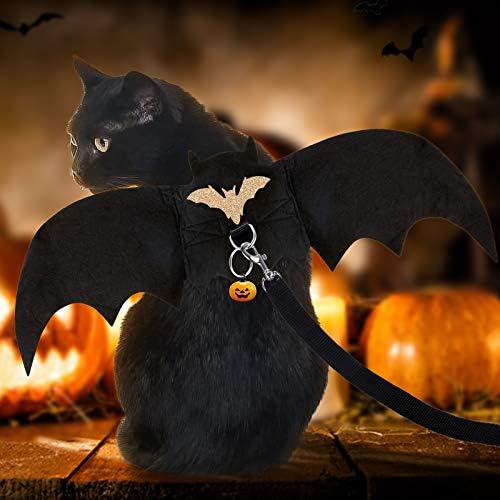 MELLIEX Pet Bat Wings, Pet Halloween Bat Wings Costume for Cats Dogs, Bat with Pumpkin Bell and Rings for Halloween Costume Party