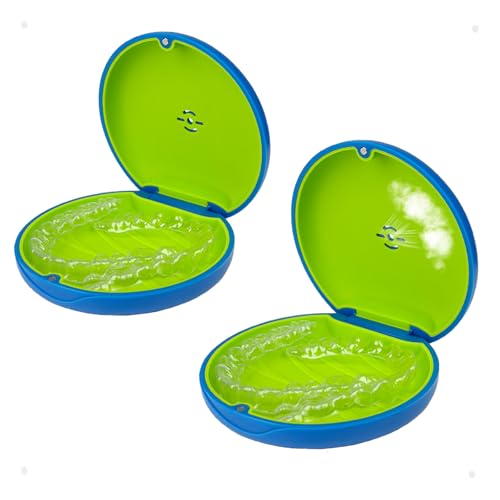 Maoerdental 2 Pack Retainer Case,Aligner Case with Vent Holes, Compatible with Invisalign, Mouth Guard Casesï¼ŒPortable Slim Travel Cute Orthodontic Retainer Cases (Blue Green)