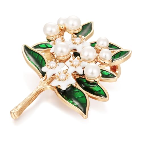 Image of SHE'S FREE STYLE JUST FOR YOU Handmade Gardenia Brooches and Pins For Women, Enamel Flower Brooch Green Leaves Pins Hand Dripping Oil Jewelry Brooch Pins Fashion Garland Safety Pins