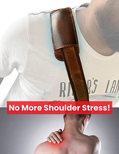 Image of RUSTIC TOWN Leather Bag Replacement Shoulder Strap - Adjustable /Comfortable Strap with Shoulder Padding for all Duffle, Satchel, Messenger, Briefcase Bag (Mulberry Belt with Red Stitching)