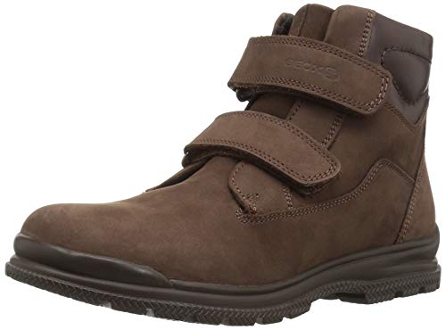 Geox J845HC Navado WPF Modischer Jungen Leder Stiefel, Klettverschluss, warm gefüttert, wasserfest, atmungsaktiv braun (DK Brown), EU 34