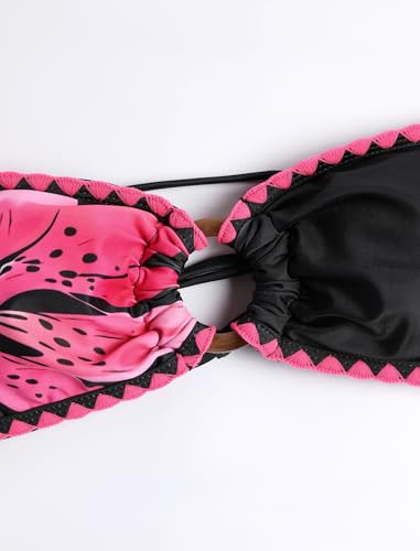 Image of ZAFUL Women's Bandeau Bikini O Ring Strapless Tie Back High Cut Two Piece Swimsuit Bathing Suits